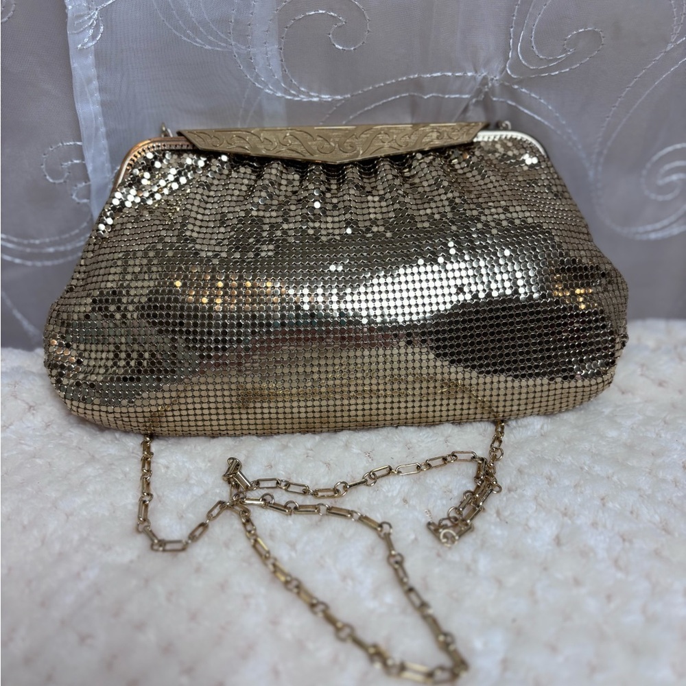 Whiting & Davis Gold Metal Mesh Crossbody Bag - Picture 8 of 14